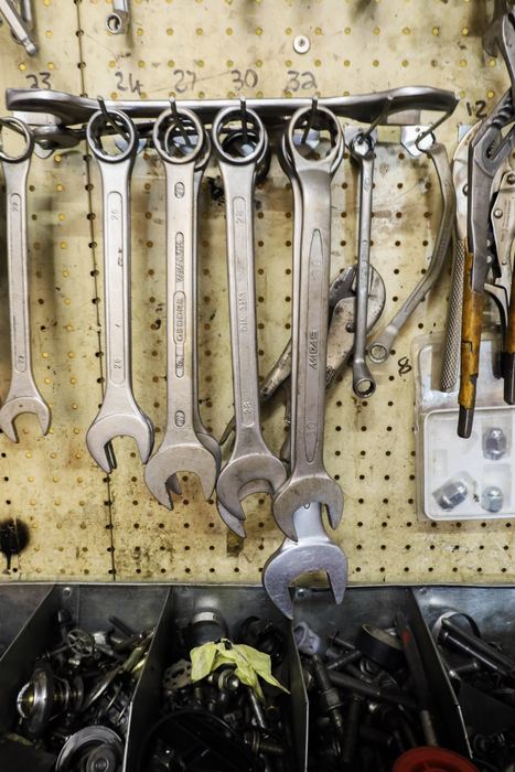 Spanners on the workshop tool wall
