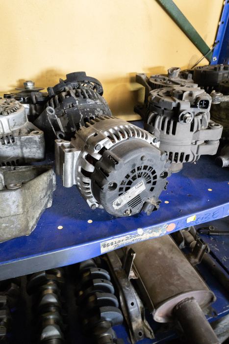 Alternators and parts on the bench