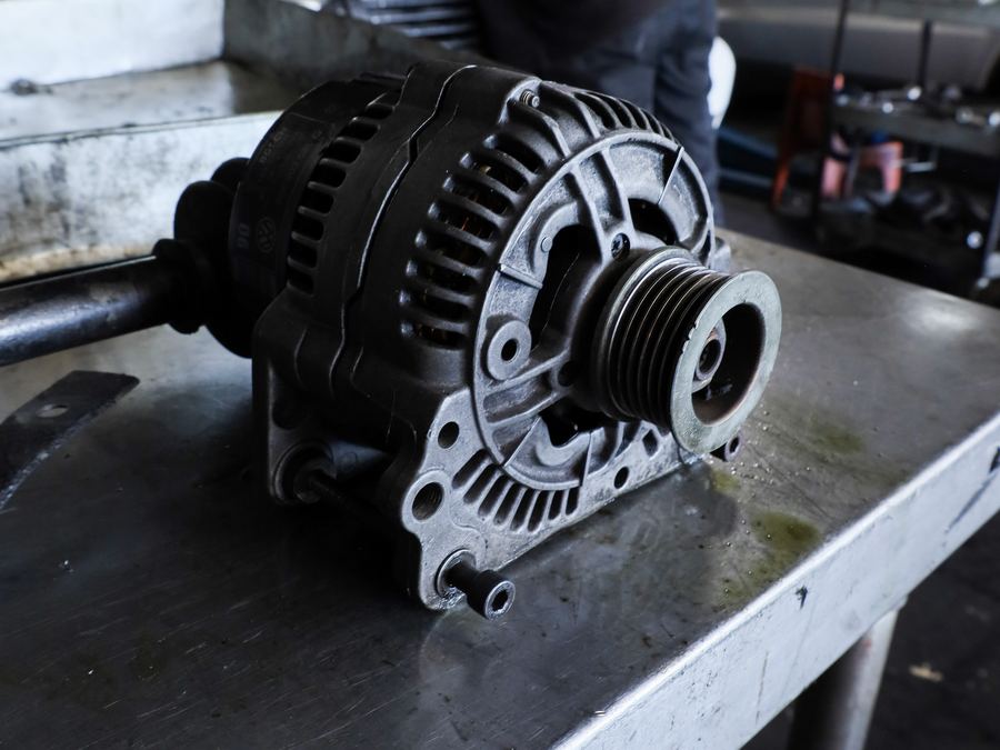 An alternator on the bench at CRS Auto