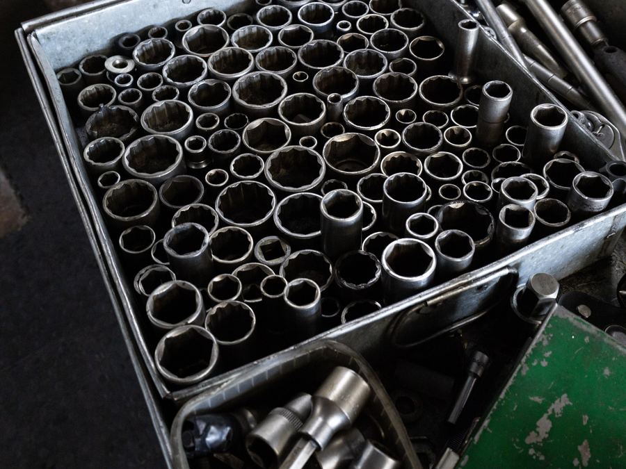 A tray of sockets and tools in the CRS Auto workshop